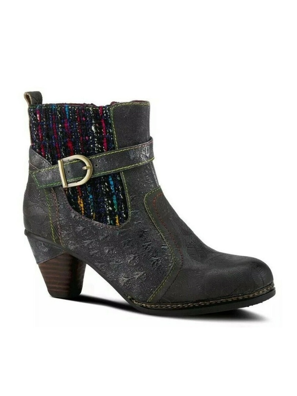 L'Artiste by Spring Step "Nancies" Leather Ankle Boots Black Multi Size 41/10